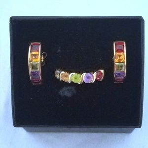 Vintage Gold Multi-Colored Gemstone Earrings